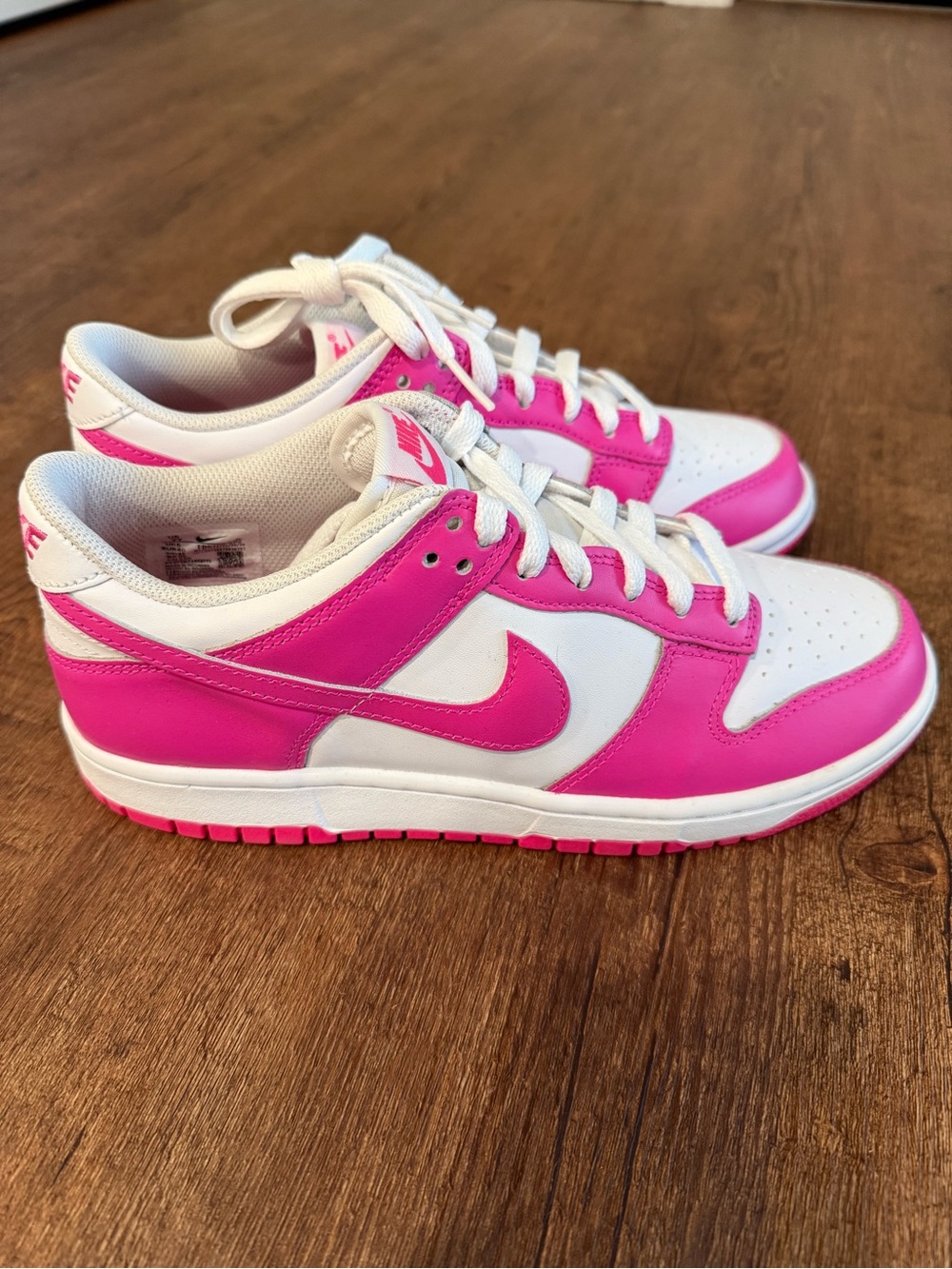 Nike Dunk Low White and Hot Pink Leather Sneakers